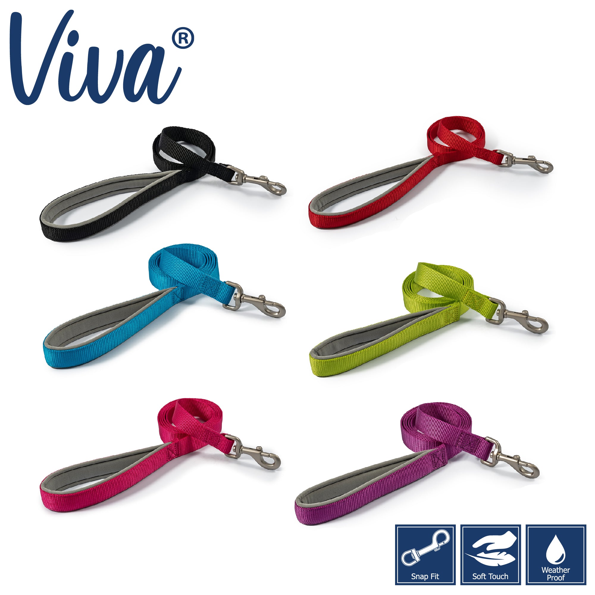 Ancol Viva Padded Nylon Snap Lead Lime 75kg 1.8m x 2.5cm x 1