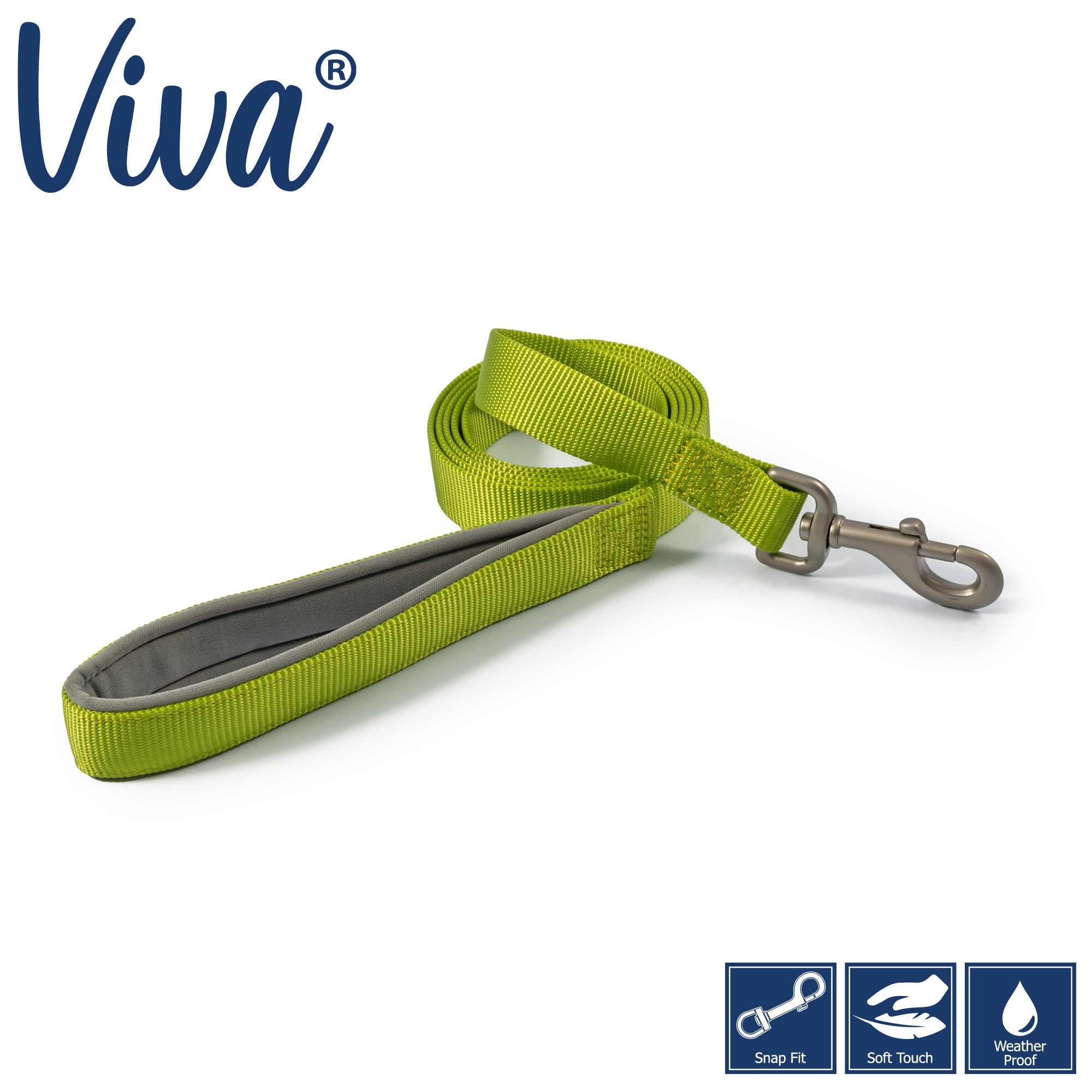Ancol Viva Padded Nylon Snap Lead Lime 75kg 1.8m x 2.5cm x 1