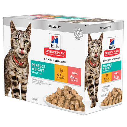 Hill's Adult Cat Perfect Weight Pouches - Favourite Selection 85g x 12