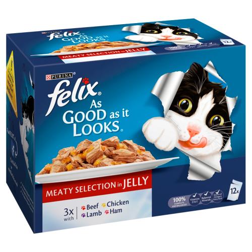 Felix Cat Pouch MPk Meat 12Pk 100g  Ham