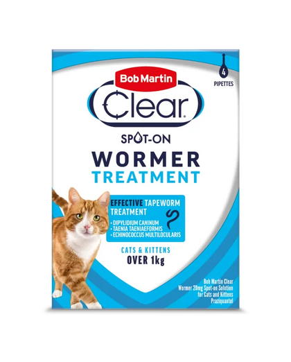 Bob Martin Clear Wormer Spot-On for Cats and Kittens – 4 Pipettes