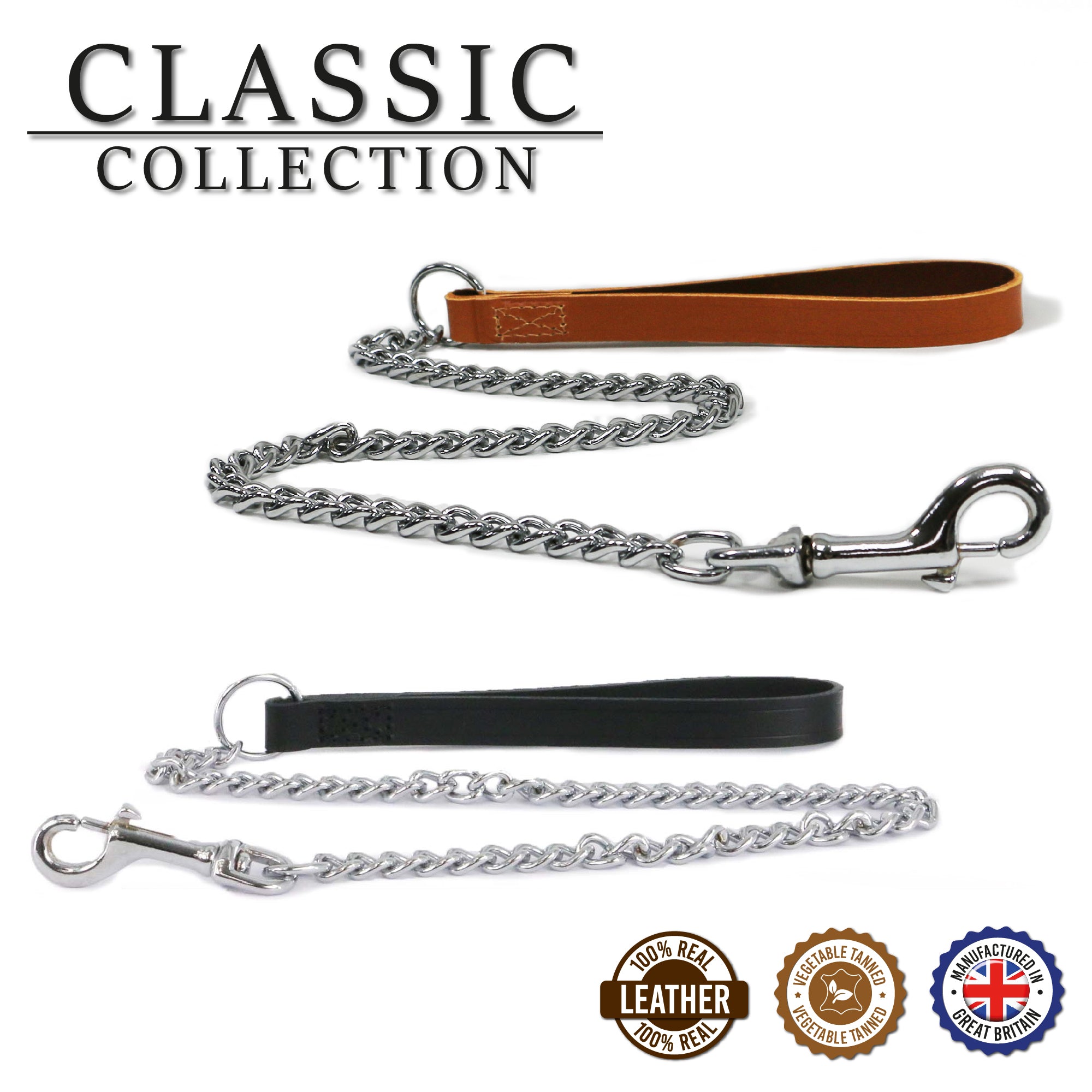 LEATHER EXTRA HEAVY CHAIN LEAD BLACK 80CM