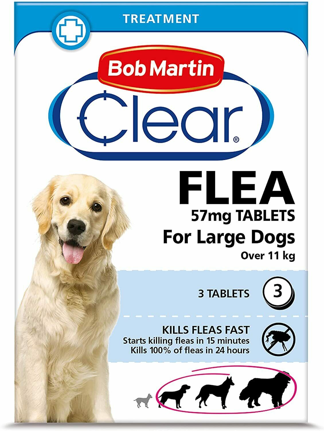 Bob Martin Clear Flea Tablets for Large Dogs 11kg+ Effective Treatment 3 Tablets