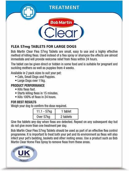 Bob Martin Clear Flea Tablets for Large Dogs 11kg+ Effective Treatment 3 Tablets