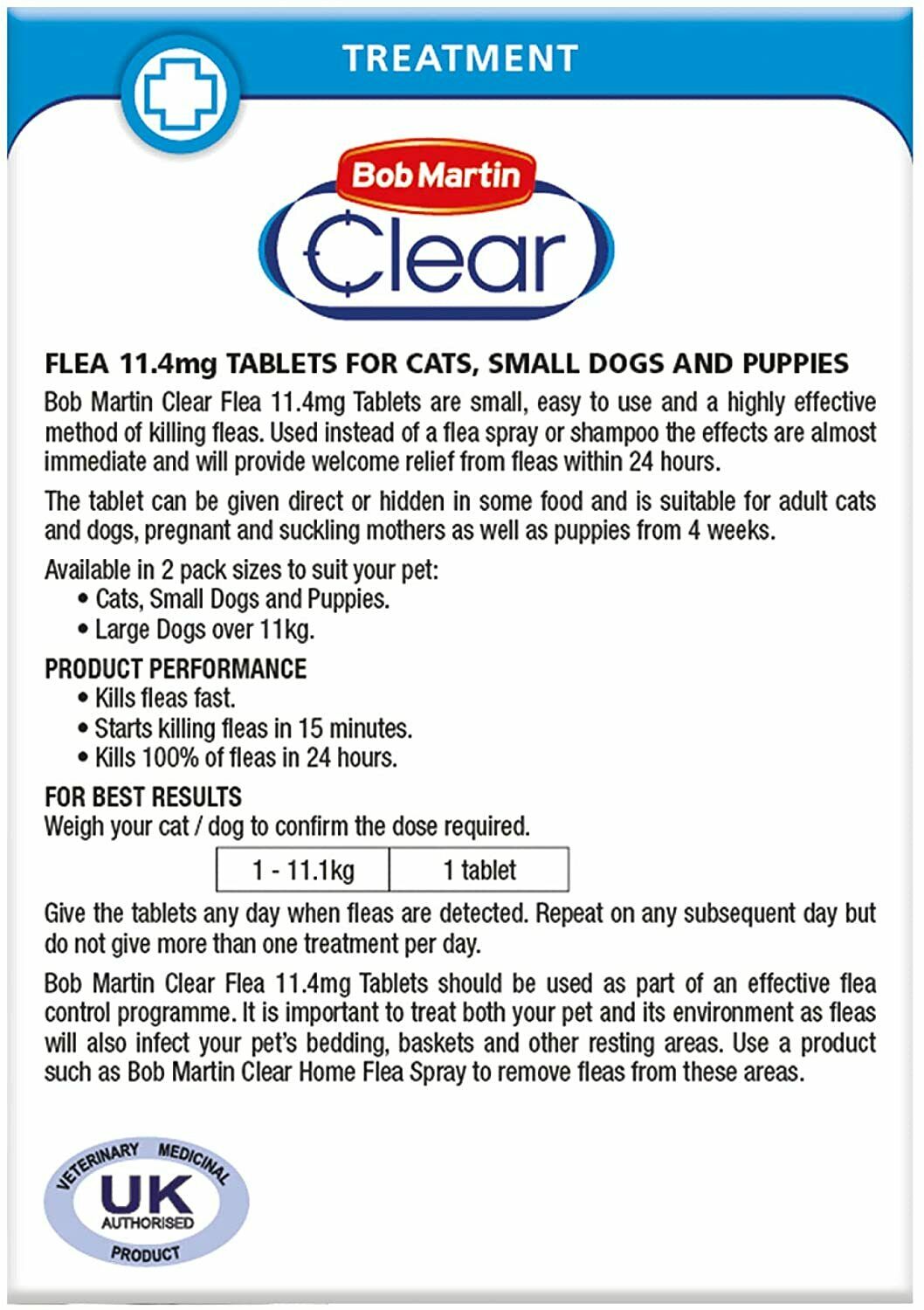 Bob Martin Clear Flea 3 Tablet Dogs Puppies 1-11 Kg Anti Bacterial Tick Pet