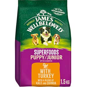 James Wellbeloved Superfoods Dry Puppy & Junior Dog Food Turkey & Kale 1.5kg